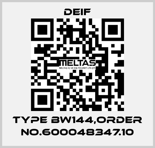 Type BW144,Order No.600048347.10 Deif
