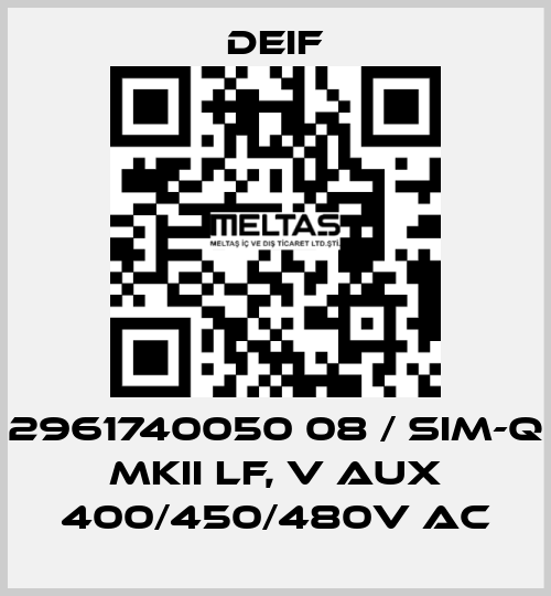 2961740050 08 / SIM-Q MKII LF, V aux 400/450/480V AC Deif