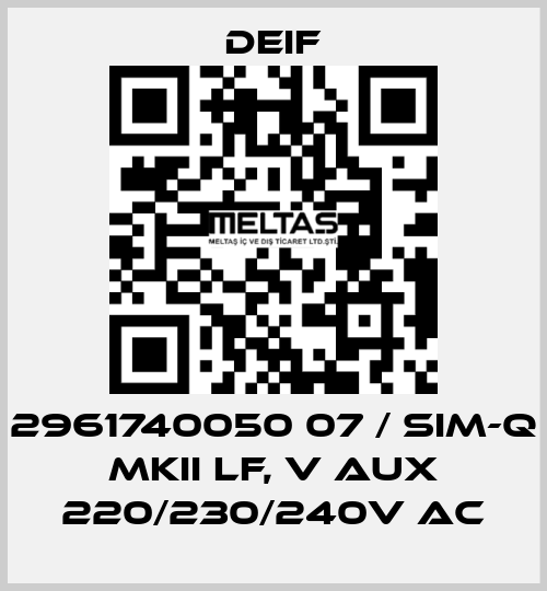 2961740050 07 / SIM-Q MKII LF, V aux 220/230/240V AC Deif