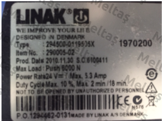 Part N: 290005-02, Type N: 294500-0119505X oem  Linak