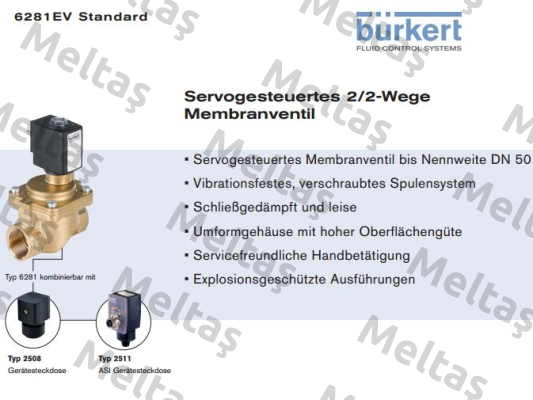 5281 A 25,0 NBR MS G1 PN0,2-16bar 24V DC replaced by 2/2-Wege-Magnetventil Typ 6281 Burkert