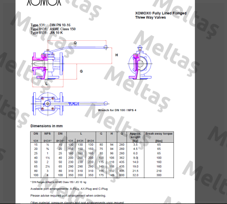 Plug valve, type 131-ISO DN 40  PN 10  Xomox