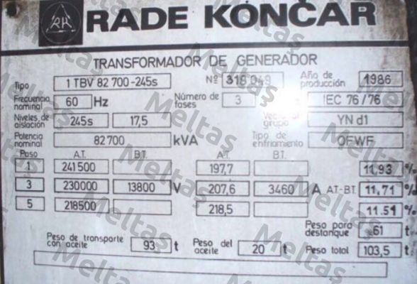 1 TBV 82 700-245s  RADE KONCAR
