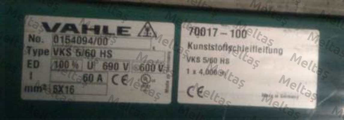 P/n: 0154094/00, Type: VKS5/63-4000HSA Vahle