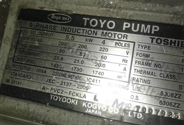 S/N: 70079252 obsolete, replaced by PVC2-IKKH3-FCKLAL21E-4P-5.5Kw-CE (AC200V)  JTEKT FLUID POWER SYSTEMS CORPORATION (ex. Toyooki)