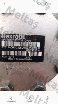 P/N: R921807039 Type: MCR3D325L40Z32A0M1L01 obsolete/replacement P/N: R921812184 Type: MCR3D325L40Z33A0M1L01SO533  Rexroth
