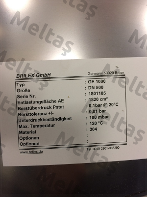 P/N: 1005-9730-00, Type:  GE DN 0500 mm Brilex