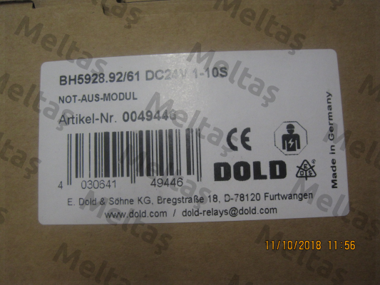 Art. No. 0053813, Type:BH5928.92/61 DC24V 1-10S  Dold