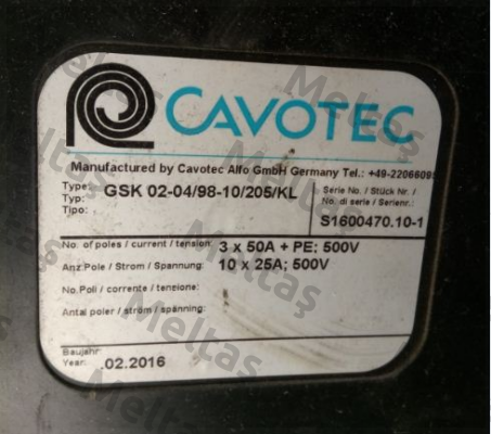 GSK 02-04/98-10/205/KL Cavotec
