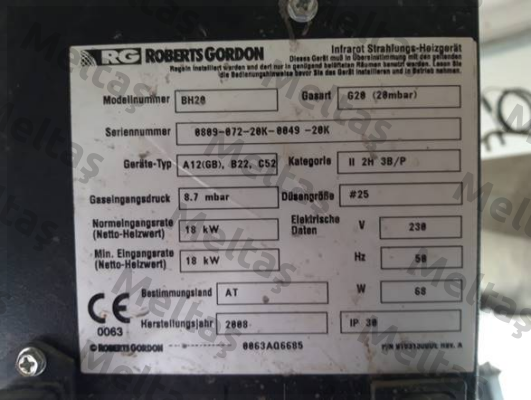 ignition electrode for BH 20 Combat (formerly Roberts Gordon)