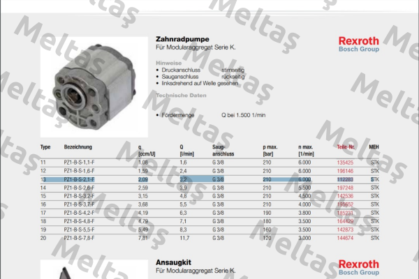 PZ1-B-S-2,1-F obsolete,alternative BR1 (2,00 ccm/U) Rexroth