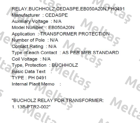BEB050A20N0 old code/ BEB050A27N1new code Cedaspe