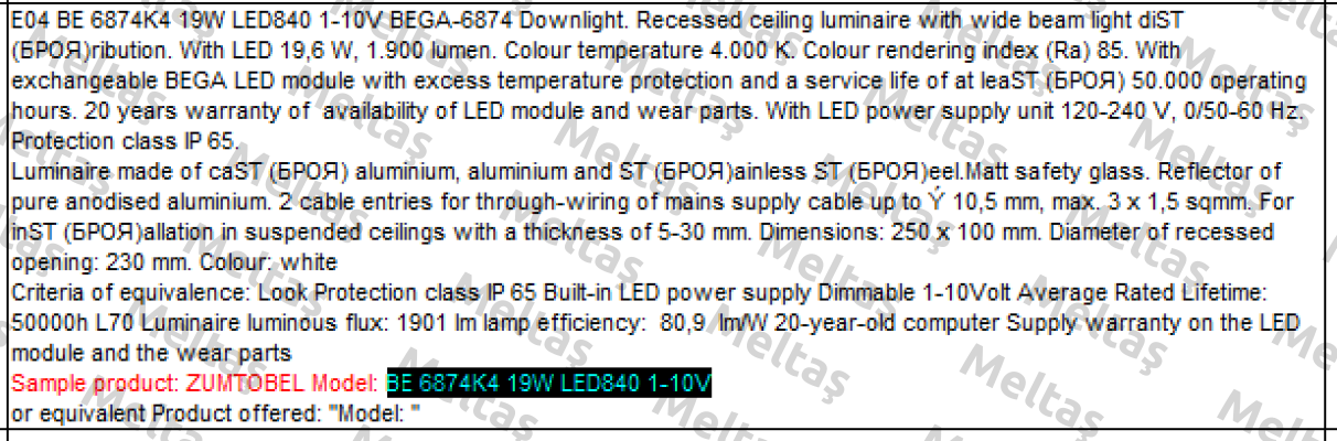 BE 6874K4 19W LED840 1-10V  Zumtobel