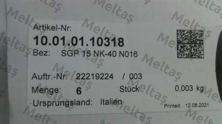 10.01.01.10318 / SGP 15 NK-40 N016 Schmalz