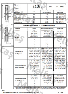 E10/LS (1/2" NPT inlet - 1" NPT outlet) Nuova General Instruments