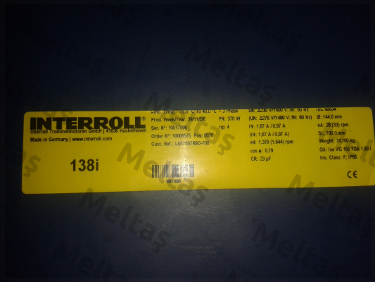 old code MI-DMI AC138I-LCL1BB0E6LFA-700mm new code MI-DM0138 DM1383-ASL13B0E5VFA-707mm Interroll