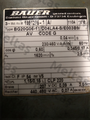 Typ : BG20G06-11/D04LA4-S/E003B9/AV  Bauer