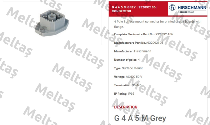 P/N: 932092106, Type: G 4 A 5 M grey Belden (Lumberg / Hirschmann)