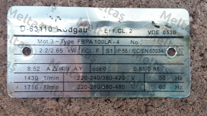FBPA 100LA-4 - alternative is  IE2AC10LA428, type ACA 100 LA-4/HE  AC Motoren