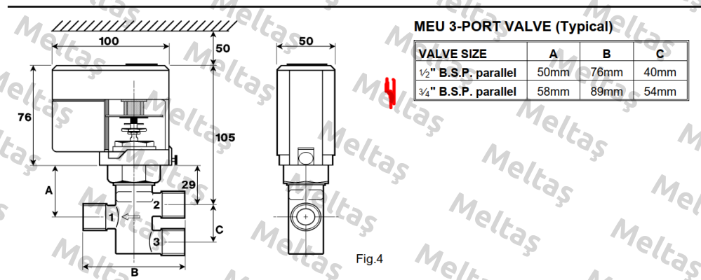 MEU 3-Port Valve ¾“ B.S.P. parallel Satchwell
