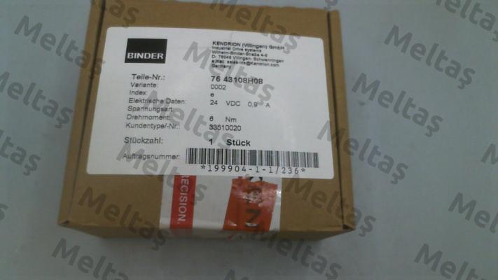 76 43108H08-0002 Binder